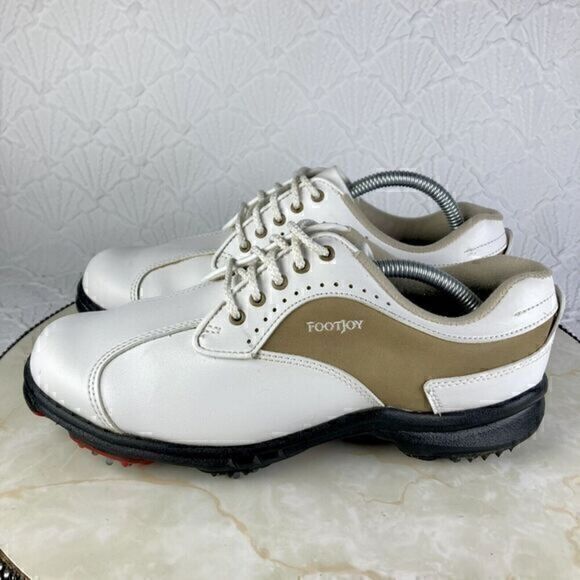 FootJoy Golf Shoes Womens 7 White Brown GreenJoys Soft Spikes Lace Up Sneakers - Picture 6 of 12